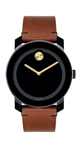 腕時計 モバード メンズ Movado Men's BOLD TR90 Watch with a Sunray Dot and Leather Strap, Black/Gold (Model 3600305)腕時計 モバード メンズ