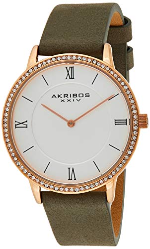 楽天angelica腕時計 アクリボスXXIV レディース Akribos XXIV Women's Swarovski Crystal Slim Watch - Crystal Accented Bezel on Step-Down Dial with Genuine Leather Strap - AK924腕時計 アクリボスXXIV レディース