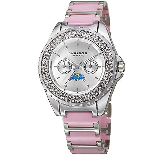 腕時計 アクリボスXXIV レディース Akribos XXIV Women's Multifunction Watch - Two Rows Sparkling Crystals Bezel - Stainless Steel Quartz Watch with Ceramic Strap -AK961腕時計 アクリボスXXIV レディース