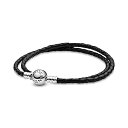 パンドラ レザーブレスレット レディース パンドラ ブレスレット チャーム アクセサリー ブランド Pandora Jewelry Black Leather Charm Sterling Silver Bracelet, 16.1", No Boxパンドラ ブレスレット チャーム アクセサリー ブランド