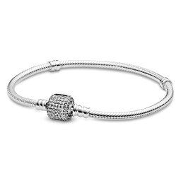 パンドラ ブレスレット チャーム アクセサリー ブランド Pandora Jewelry Moments Sparkling Pave Clasp Snake Chain Cubic Zirconia Bracelet in Sterling Silver, 9.0"パンドラ ブレスレット チャーム アクセサリー ブランド