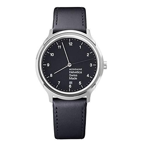 モンディーン 腕時計 モンディーン 北欧 スイス メンズ Mondaine - Mens Watch - Womans Watch - Helvetica No1 Wrist Watch Unisex (MH1.R2220.LB) Swiss Made - Black Leather Strap - Silver Stainless Steel Case and Black Dial - - Mad腕時計 モンディーン 北欧 スイス メンズ