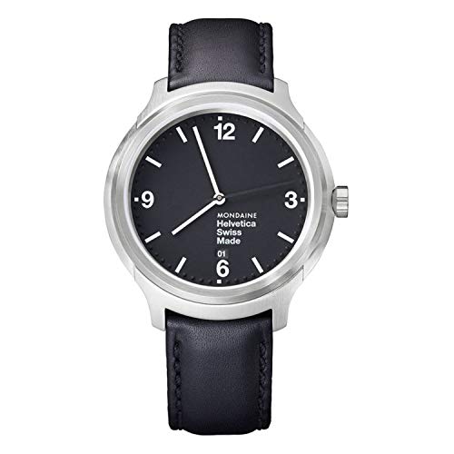 モンディーン 腕時計 モンディーン 北欧 スイス メンズ Mondaine - Helvetica MH1.B1220.LB - Mens Watch 43mm - Wrist Watch Date Black Leather Strap 30m Waterproof Sapphire Crystal Stainless Steel case - Mens Watches - Made in Swi腕時計 モンディーン 北欧 スイス メンズ