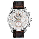 rv u[o Y Bulova Classic Chronograph Mens Watch, Stainless Steel with Brown Leather Strap, Silver-Tone (Model: 96B309)rv u[o Y