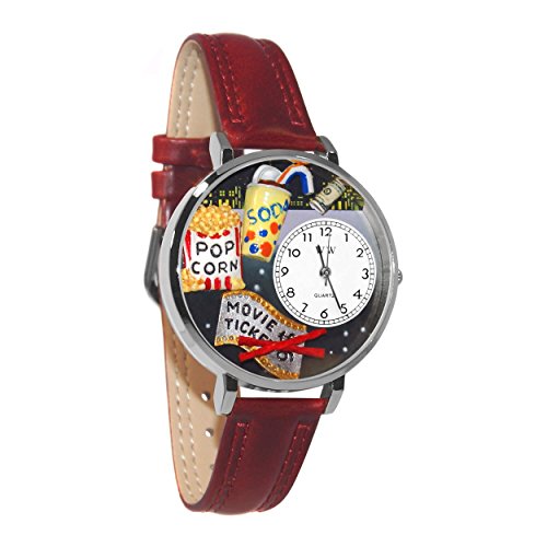 楽天angelica腕時計 気まぐれなかわいい プレゼント クリスマス ユニセックス Whimsical Gifts Movie Lover 3D Watch | Silver Finish Large | Unique Fun Novelty | Handmade in USA | Red Leather Watch Band腕時計 気まぐれなかわいい プレゼント クリスマス ユニセックス