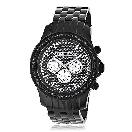 腕時計 ラックスマン メンズ LUXURMAN Mens Black Diamond Watch 2.25ct腕時計 ラックスマン メンズ