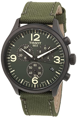 腕時計 ティソ メンズ Tissot Mens Chrono XL 316L Stainless Steel case with Black PVD Coating Quartz Watch, Green, Fabric, 22 (T1166173709700)腕時計 ティソ メンズ