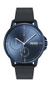rv q[S{X Y HUGO #Focus Men Quartz Multifunction Ionic Plated Dark Blue Steel and Leather Strap Business Watch, Color: Blue (Model: 1530033)rv q[S{X Y