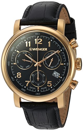 ウェンガー 腕時計（メンズ） 腕時計 ウェンガー スイス メンズ 腕時計 Wenger Men's 'Urban Classic Chrono' Swiss Quartz Gold-Tone and Leather Casual Watch, Color:Black (Model: 01.1043.107)腕時計 ウェンガー スイス メンズ 腕時計
