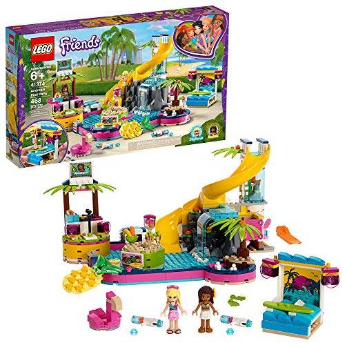 S tY LEGO Friends Andrea's Pool Party 41374 Toy Pool Building Set with Andrea and Stephanie Mini Dolls for Pretend Play, Includes Toy Juice Bar and Wave Machine (468 Pieces)S tY