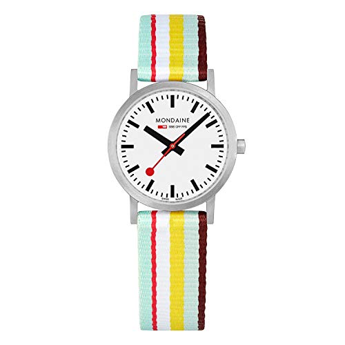 モンディーン 腕時計 モンディーン 北欧 スイス レディース Mondaine - Classic A658.30323.16SBK Womens Watch 30mm - Official Swiss Railways Wrist Watch Mulitcolored Textile Strap 30m Waterproof Red Second Hand - Womans Watch腕時計 モンディーン 北欧 スイス レディース