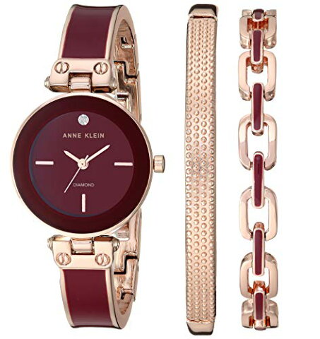 アンクライン 腕時計 レディース 【送料無料】Anne Klein Women's Genuine Diamond Dial Rose Gold-Tone and Burgundy Bangle Watch with Bracelet Set, AK/3346BYSTアンクライン 腕時計 レディース