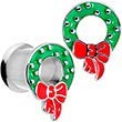 ボディキャンディー ボディピアス アメリカ 日本未発売 ウォレット 【送料無料】Body Candy 2Pc 316L Steel Double Flare Tunnel Plug Christmas Wreath Ear Plug Gauges Set of 2 00 Gaugeボディキャンディー ボディピアス アメリカ 日本未発売 ウォレット