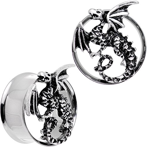 ܥǥǥ ܥǥԥ ꥫ ̤ȯ å Body Candy Steel Angry Dragon Double Flare Tunnel Ear Gauge Plug Set of 2 7/8