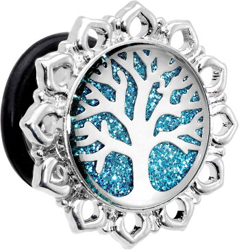 ボディキャンディー ボディピアス アメリカ 日本未発売 ウォレット 【送料無料】Body Candy 00 Gauge 2Pc Steel Blue Glitter Inlay Tree of Life Single Flare Ear Plug Gauges Set of 2 10mmボディキャンディー ボディピアス アメリカ 日本未発売 ウォレット