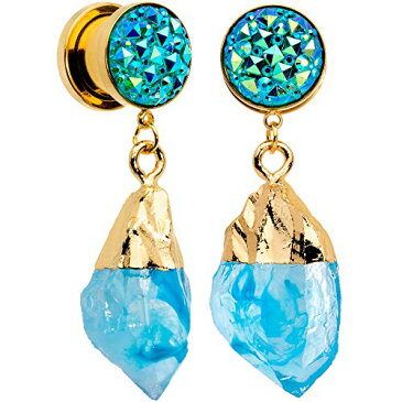 ボディキャンディー ボディピアス アメリカ 日本未発売 ウォレット 【送料無料】Body Candy 2Pc Gold Tone Plated Steel Screw Fit Plug Blue Accent Dangle Ear Plug Gauges Set of 2 00 Gaugeボディキャンディー ボディピアス アメリカ 日本未発売 ウォレット