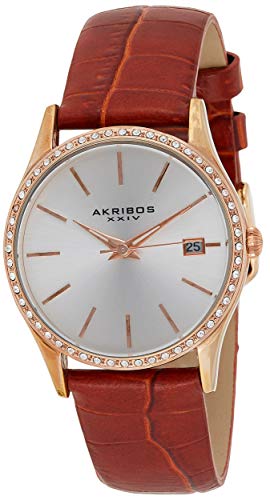 腕時計 アクリボスXXIV レディース Akribos Sparkling Crystals Women's Watch - Radiant Sunburst Dial on Embossed Alligator Genuine Leather Strap - AK883腕時計 アクリボスXXIV レディース