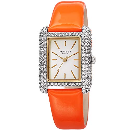 腕時計 アクリボスXXIV レディース Akribos Swarovski Crystal & Diamond Accented Leather Strap Women's Rectangle Watch Packed in a Beautiful Gift Box AK1068 (Orange)腕時計 アクリボスXXIV レディース