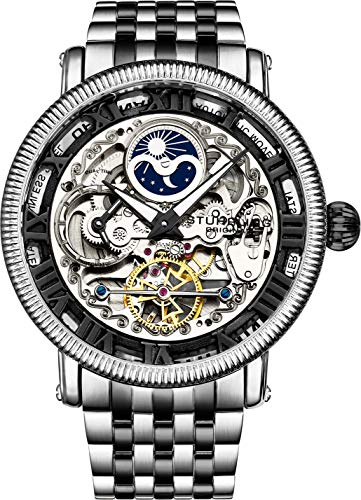 楽天angelica腕時計 ストゥーリングオリジナル メンズ St?hrling Original Black and Silver Mens Skeleton Watch, Analog Skeleton Watch Dial, Dual Time, AM/PM Sun Moon, Stainless Steel Bracelet, 3922 Watches for Men Collection腕時計 ストゥーリングオリジナル メンズ