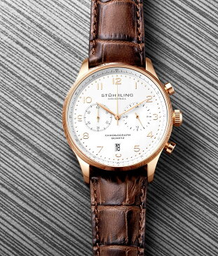 ストゥーリングオリジナル 腕時計 メンズ 【送料無料】Stuhrling Original Mens Quartz Chronograph Dress Watch - Stainless Steel Case and Brown Leather Band - White Analog Dial with Date GR1-Q Mens Watches Collストゥーリングオリジナル 腕時計 メンズ