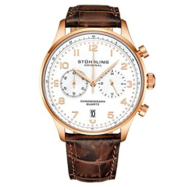 ストゥーリングオリジナル 腕時計 メンズ 【送料無料】Stuhrling Original Mens Quartz Chronograph Dress Watch - Stainless Steel Case and Brown Leather Band - White Analog Dial with Date GR1-Q Mens Watches Collストゥーリングオリジナル 腕時計 メンズ