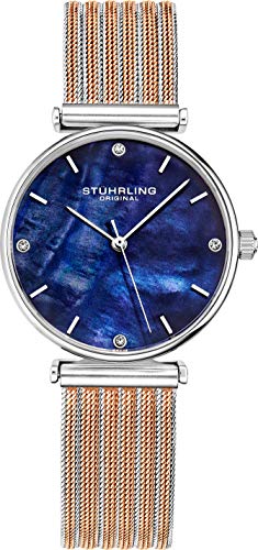 腕時計 ストゥーリングオリジナル レディース Stuhrling Original Watches for Women Blue Mother of Pearl Analog Watch Dial, Rose Gold and Silver Stainless Steel Braided Mesh Band 3927 Womens Watches for Collecti腕時計 ストゥーリングオリジナル レディース