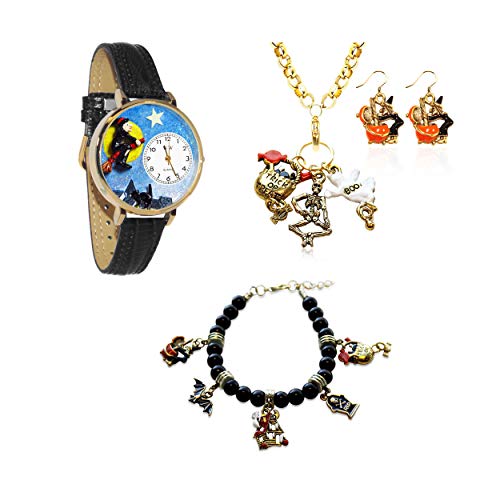 腕時計 気まぐれなかわいい プレゼント クリスマス ユニセックス Whimisical Gifts Halloween Watch & Jewelry Set (4 Pieces, Gold)腕時計 気まぐれなかわいい プレゼント クリスマス ユニセックス