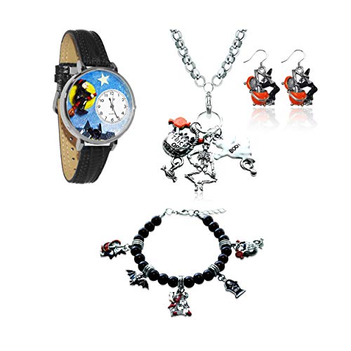 腕時計 気まぐれなかわいい プレゼント クリスマス ユニセックス Whimisical Gifts Halloween Watch & Jewelry Set (4 Pieces, Silver)腕時計 気まぐれなかわいい プレゼント クリスマス ユニセックス