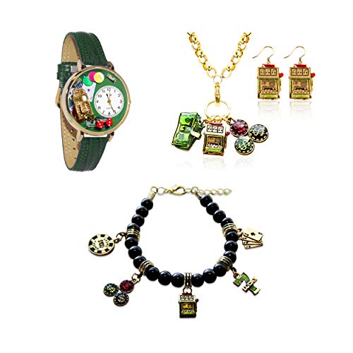 腕時計 気まぐれなかわいい プレゼント クリスマス ユニセックス Whimisical Gifts Casino Watch Jewelry Set (4 Pieces, Gold)腕時計 気まぐれなかわいい プレゼント クリスマス ユニセックス