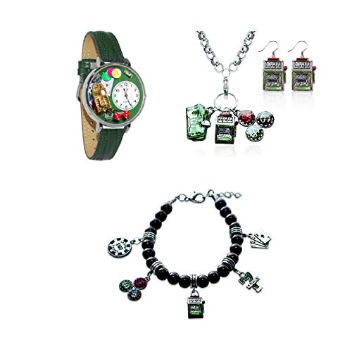 腕時計 気まぐれなかわいい プレゼント クリスマス ユニセックス Whimisical Gifts Casino Watch Jewelry Set (4 Pieces, Silver)腕時計 気まぐれなかわいい プレゼント クリスマス ユニセックス