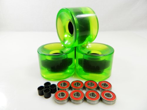 ٥ ܡ ȥܡ ǥ ľ͢ 70mm Longboard Skateboard Wheels + ABEC 7 Bearings Spacers (Gel Green)٥ ܡ ȥܡ ǥ ľ͢
