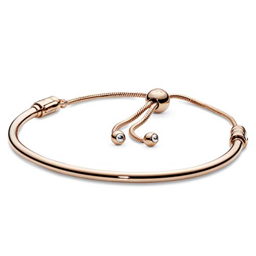 パンドラ ブレスレット チャーム アクセサリー ブランド Pandora Moments 14k Rose Gold-Plated Slider Bangle - Charm Bracelet for Women - Compatible Moments Charms - Features Rose Cubic Zirconia- Giftパンドラ ブレスレット チャーム アクセサリー ブランド