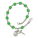 Bonyak Jewelry uXbg WG[ AJ ANZT[ St. Joan of Arc Silver Plate Rosary Bracelet 6mm August Green Fire Polished Beads Crucifix Size 5/8 x 1/4 medal charmBonyak Jewelry uXbg WG[ AJ ANZT[