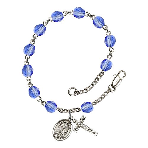 Bonyak Jewelry ブレスレット ジュエリー アメリカ アクセサリー St. Therese of Lisieux Silver Plate Rosary Bracelet 6mm September Blue Fire Polished Beads Crucifix Size 5/8 x 1/4 medalBonyak Jewelry ブレスレット ジュエリー アメリカ アクセサリー