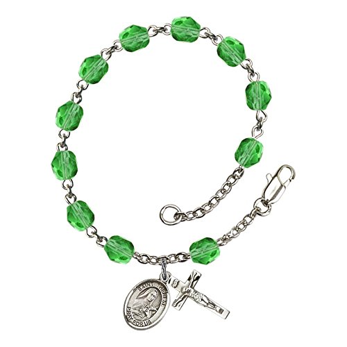 Bonyak Jewelry ブレスレット ジュエリー アメリカ アクセサリー St. Therese of Lisieux Silver Plate Rosary Bracelet 6mm August Green Fire Polished Beads Crucifix Size 5/8 x 1/4 medal charmBonyak Jewelry ブレスレット ジュエリー アメリカ アクセサリー