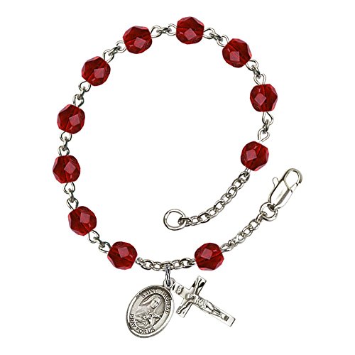 Bonyak Jewelry ブレスレット ジュエリー アメリカ アクセサリー St. Therese of Lisieux Silver Plate Rosary Bracelet 6mm July Red Fire Polished Beads Crucifix Size 5/8 x 1/4 medal charmBonyak Jewelry ブレスレット ジュエリー アメリカ アクセサリー
