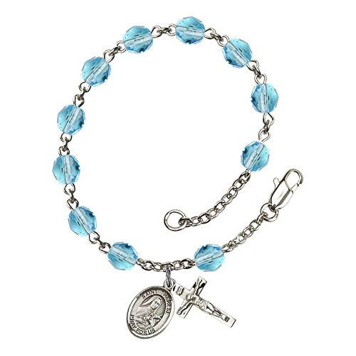 Bonyak Jewelry ブレスレット ジュエリー アメリカ アクセサリー St. Therese of Lisieux Silver Plate Rosary Bracelet 6mm March Light Blue Fire Polished Beads Crucifix Size 5/8 x 1/4 medalBonyak Jewelry ブレスレット ジュエリー アメリカ アクセサリー