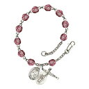 Bonyak Jewelry ブレスレット ジュエリー アメリカ アクセサリー Miraculous Silver Plate Rosary Bracelet 6mm February Purple Fire Polished Beads Crucifix Size 5/8 x 1/4 medal charmBonyak Jewelry ブレスレット ジュエリー アメリカ アクセサリー