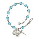 Bonyak Jewelry ブレスレット ジュエリー アメリカ アクセサリー Miraculous Silver Plate Rosary Bracelet 6mm March Light Blue Fire Polished Beads Crucifix Size 5/8 x 1/4 medal charmBonyak Jewelry ブレスレット ジュエリー アメリカ アクセサリー