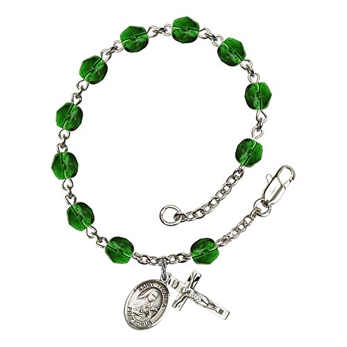 Bonyak Jewelry ブレスレット ジュエリー アメリカ アクセサリー St. Theresa Silver Plate Rosary Bracelet 6mm May Green Fire Polished Beads Crucifix Size 5/8 x 1/4 medal charmBonyak Jewelry ブレスレット ジュエリー アメリカ アクセサリー