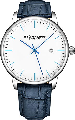 腕時計 ストゥーリングオリジナル メンズ Stuhrling Original Mens Watch Calfskin Leather Strap - Dress + Casual Design - Analog Watch Dial with Date, 3997Z Watches for Men Collection (White Blue)腕時計 ストゥーリングオリジナル メンズ