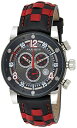 rv AN{XXXIV Y Akribos XXIV Men's 'Explorer' Chronograph Watch - 3 Multifunction Subdials with Date Window On Genuine Black and Red Woven Leather Checkerboard Pattern Strap - AK612rv AN{XXXIV Y