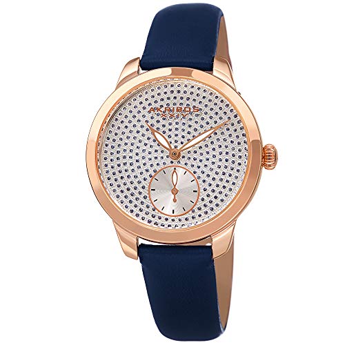 腕時計 アクリボスXXIV レディース Akribos XXIV Women's Watch ? Sparkling Glitter Dots with Sub-Second Subdial - Smooth Leather Strap - AK1089 (Blue)腕時計 アクリボスXXIV レディース