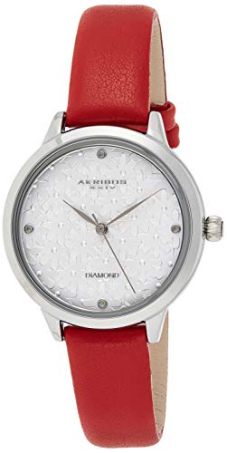 腕時計 アクリボスXXIV レディース Akribos XXIV Women’s Red Leather Watch ? Flower Embossed Dial with Genuine Diamond Markers - Comfort Band, Casual and Elegant Design - AK1051RD腕時計 アクリボスXXIV レディース