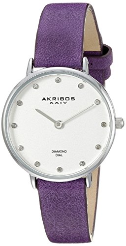 腕時計 アクリボスXXIV レディース Akribos XXIV Women's Skinny Watch - 12 Genuine Diamond Markers on Genuine Leather Strap - AK882 (Purple)腕時計 アクリボスXXIV レディース