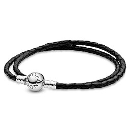 パンドラ レザーブレスレット（レディース） パンドラ ブレスレット チャーム アクセサリー ブランド Pandora Moments Double Woven Leather Bracelet with Sterling Silver Clasp - Compatible Moments Charms - Charm Bracelet for Women - Gift for Her -パンドラ ブレスレット チャーム アクセサリー ブランド