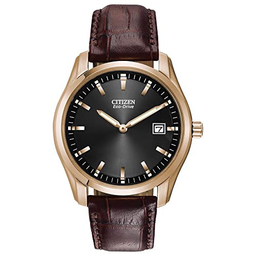 腕時計 シチズン 逆輸入 海外モデル 海外限定 AU1043-00E Citizen Men 039 s Classic Eco-Drive Leather Strap Watch, Date, Luminous Hands and Markers, Black Dial, Brown Strap/Rose Gold腕時計 シチズン 逆輸入 海外モデル 海外限定 AU1043-00E