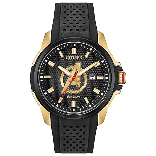 腕時計 シチズン 逆輸入 海外モデル 海外限定 Citizen Men 039 s Eco-Drive Marvel Avengers Watch, Gold Tone with Black Silicone Strap, 3-Hand Date, 44mm (Model: AW1155-03W)腕時計 シチズン 逆輸入 海外モデル 海外限定