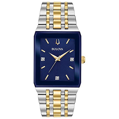 楽天angelica腕時計 ブローバ メンズ Bulova Men's Modern Two-Tone Stainless 3-Hand Quartz Watch, Blue Rectangle Dial with Diamonds Style: 98D154腕時計 ブローバ メンズ