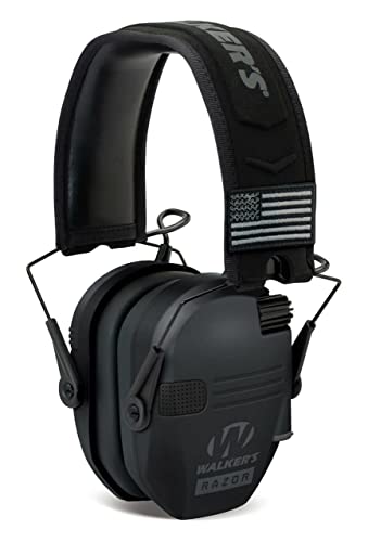 イヤーマフ シューティング ハンティング サバイバルゲーム サバゲー Walker s GWP-RSEMPAT Razor Slim Electronic Muff - Black Patriotイヤーマフ シューティング ハンティング サバイバルゲ…